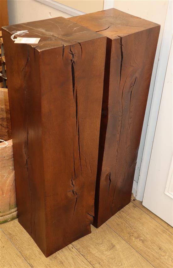 A pair of wood pedestals, together with a 36 bottle wine rack H.89cm